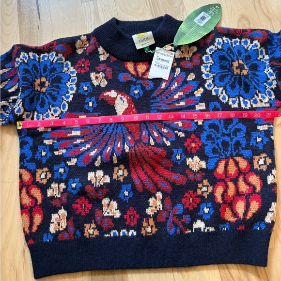 NWT Farm Rio Pineapple Flowers Jacquard Blouson Sleeve Sweater In Multi size S - Picture 6 of 10
